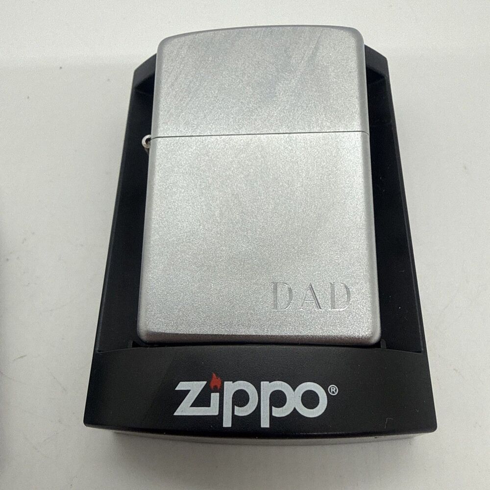 Brand New Chrome Zippo Engraved DAD etched Sides Father Day